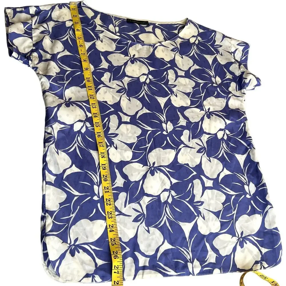 Louis Féraud 2 Piece Skirt Set Blue White Floral Polka Dot Vintage US 10